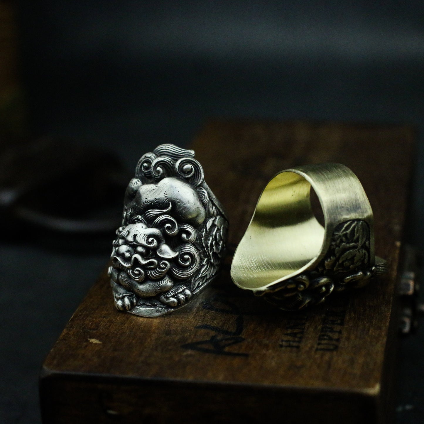 Vintage lion beast 925 silver ring, auspicious cloud lucky ring, small gift sterling silver personality-Craftsmen made - SATANHORN