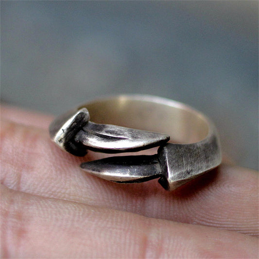 Original handmade opening non-takahashi feather claw tip 925 sterling silver retro simple art men and women ring---Craftsman made - SATANHORN