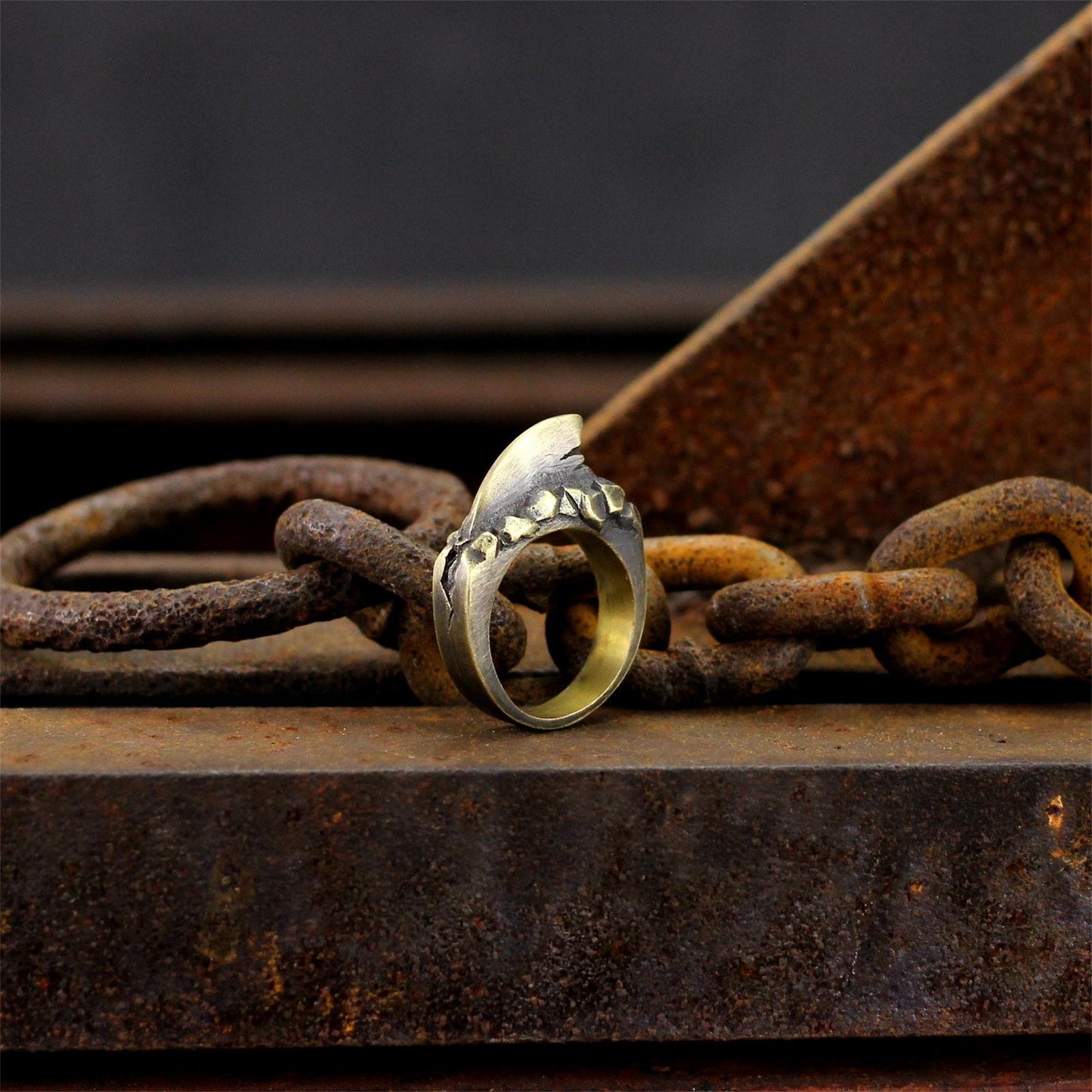Shark fin 925 silver/brass Ring, ruthless killer Ring, sterling silver brass personality gift of the sea master - Craftsman made - SATANHORN