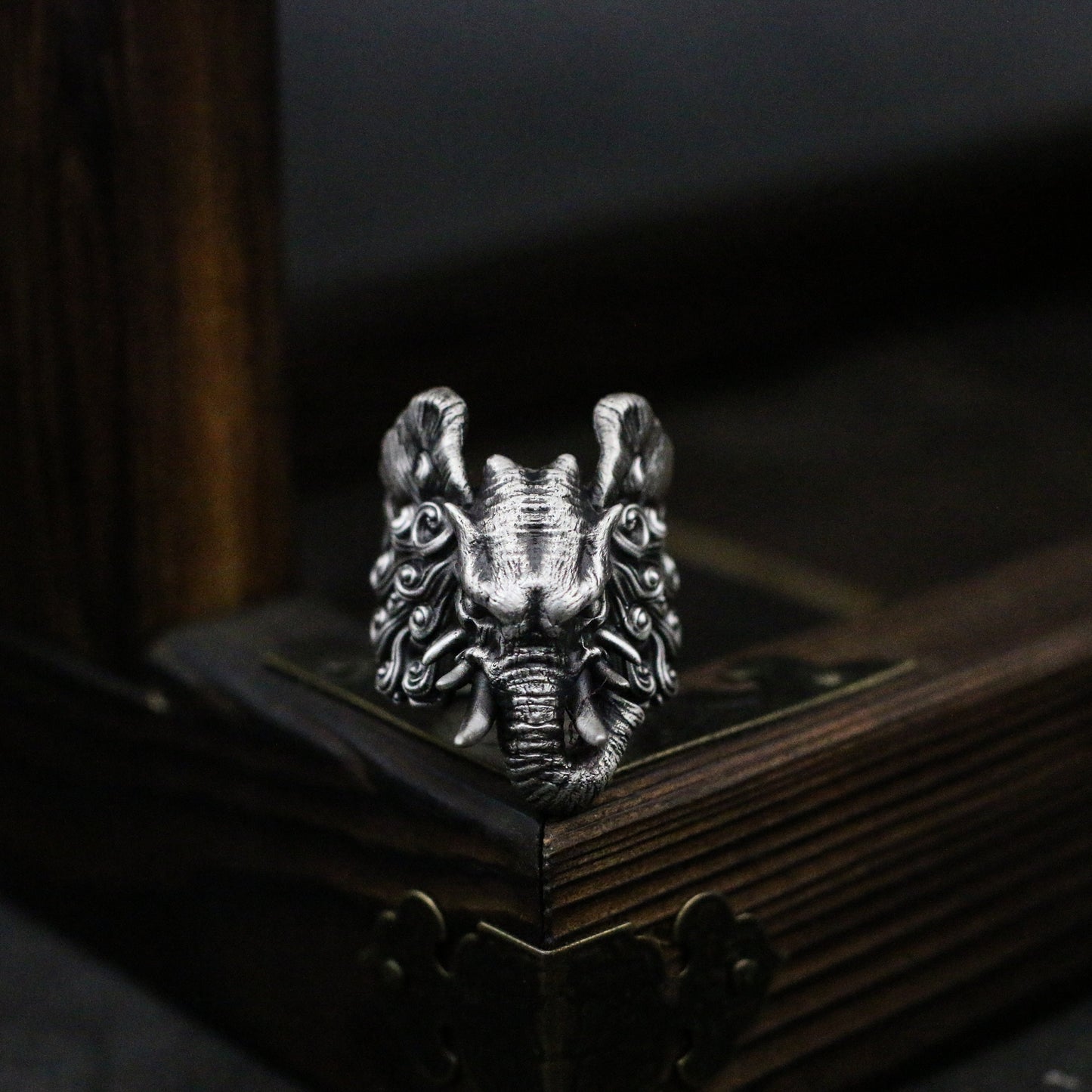 Six-tooth Elephant 925 Silver Ring - Buddhist Mount Sterling silver Ring - Crafted Made - SATANHORN