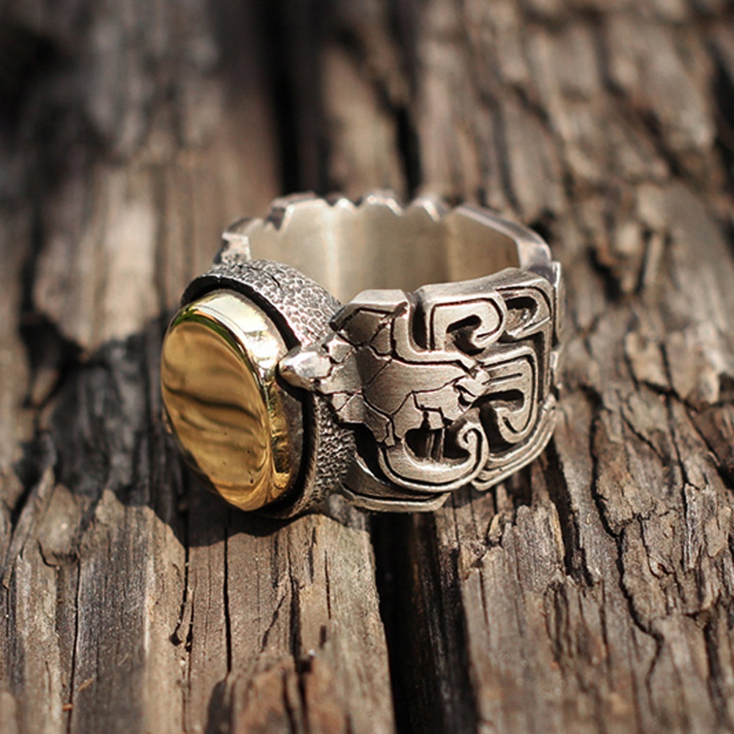 Inlaid antler 925 Silver ring, bone brass ring, gluttonous monster texture personalized ring gift-Craftsmen made - SATANHORN