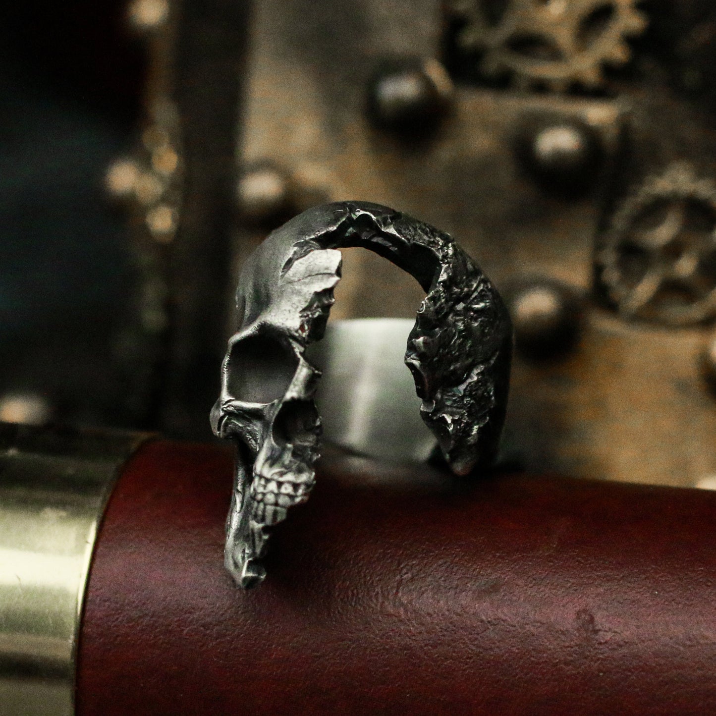 Broken skull 925 Silver Ring,Sterling Warrior Skull Jewelry,Band Ring,Battle Damaged Skeleton,elegant skull ring-Craftsman made - SATANHORN