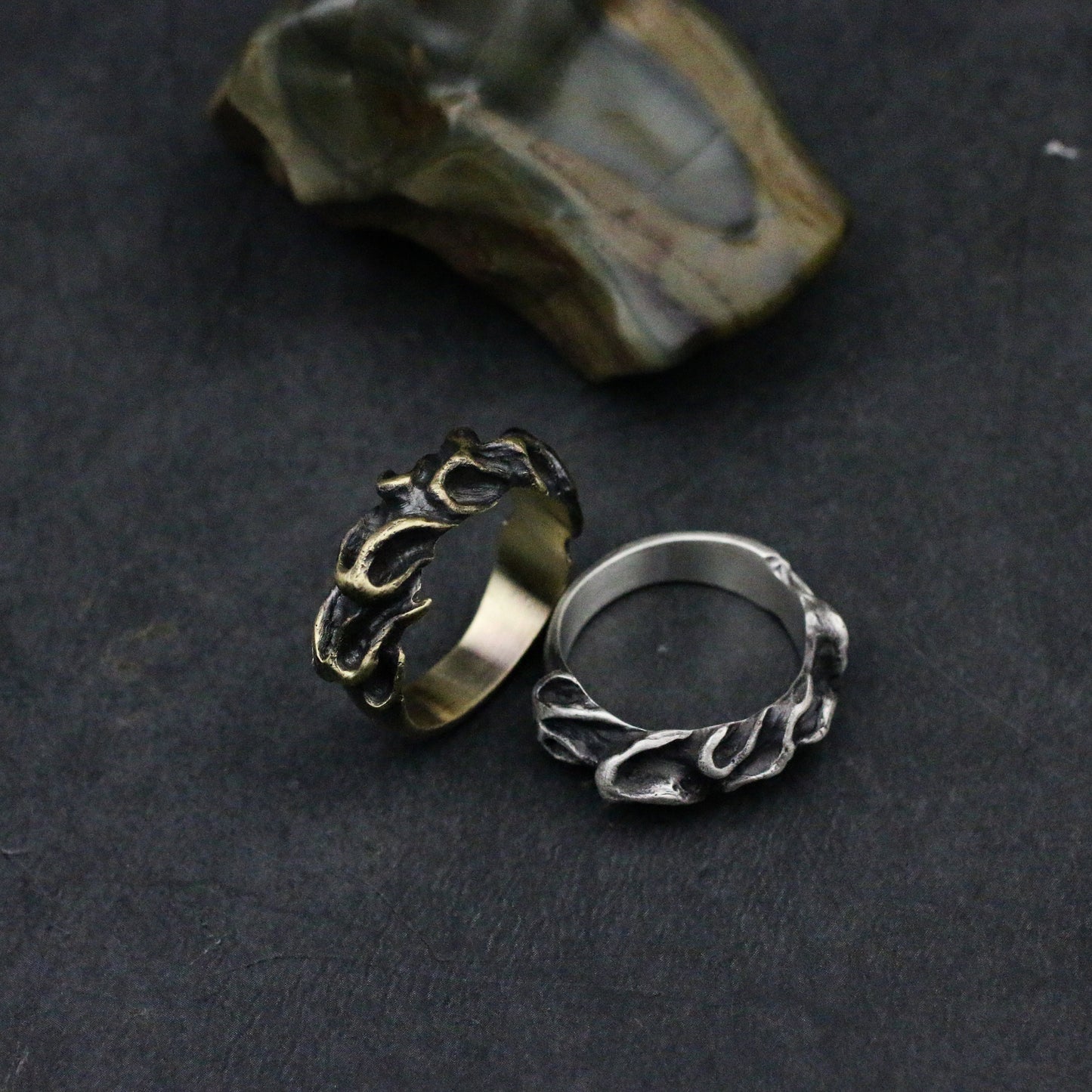 Wildfire 925 silver ring, Fire attribute five element ring, raging fire 925 sterling silver brass couple ring - crafted by craftsman - SATANHORN
