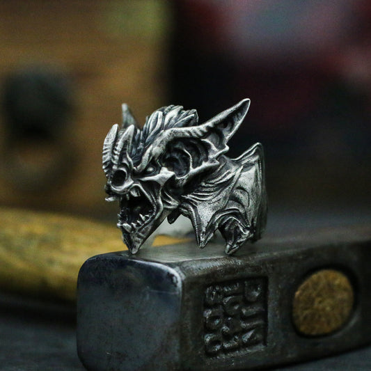 Screaming gargoyle 925 Silver Ring, Gothic Bat Ring, Halloween silver Jewelry-Craftsman made - SATANHORN