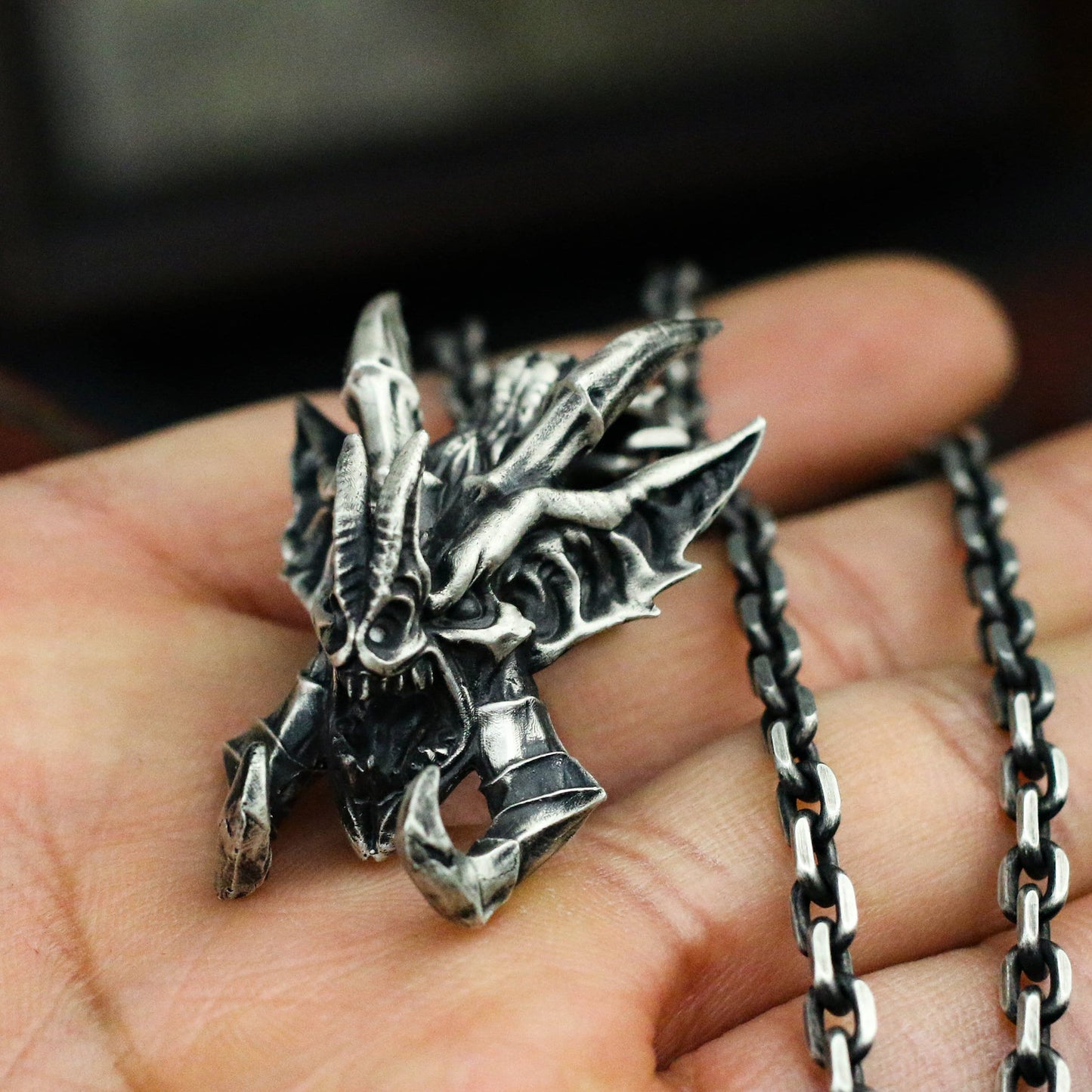 Gargoyle Bat 925 Silver Pendant Necklace, Gothic Vampire Silver Pendant Necklace, Unique Individual Silver Jewelry-Craftsman made