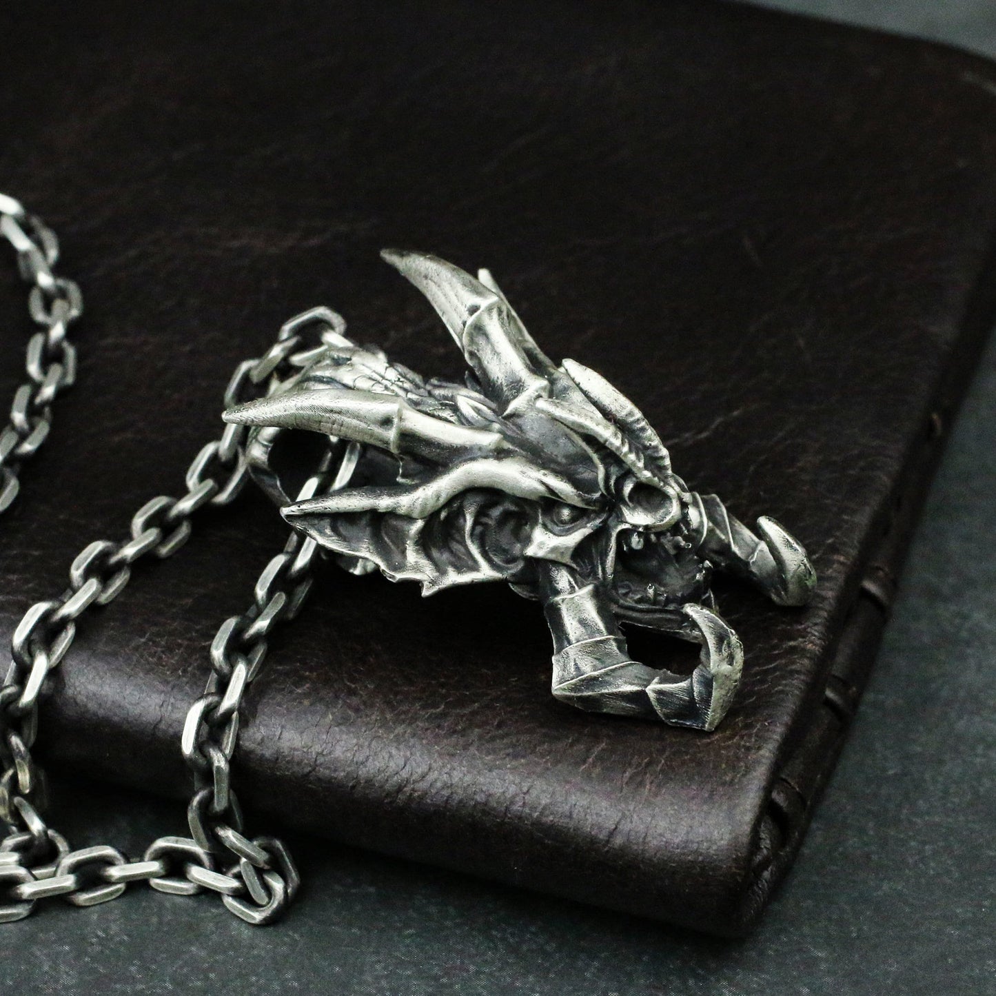 Gargoyle Bat 925 Silver Pendant Necklace, Gothic Vampire Silver Pendant Necklace, Unique Individual Silver Jewelry-Craftsman made