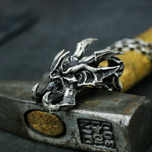 Gargoyle Bat 925 Silver Pendant Necklace, Gothic Vampire Silver Pendant Necklace, Unique Individual Silver Jewelry-Craftsman made