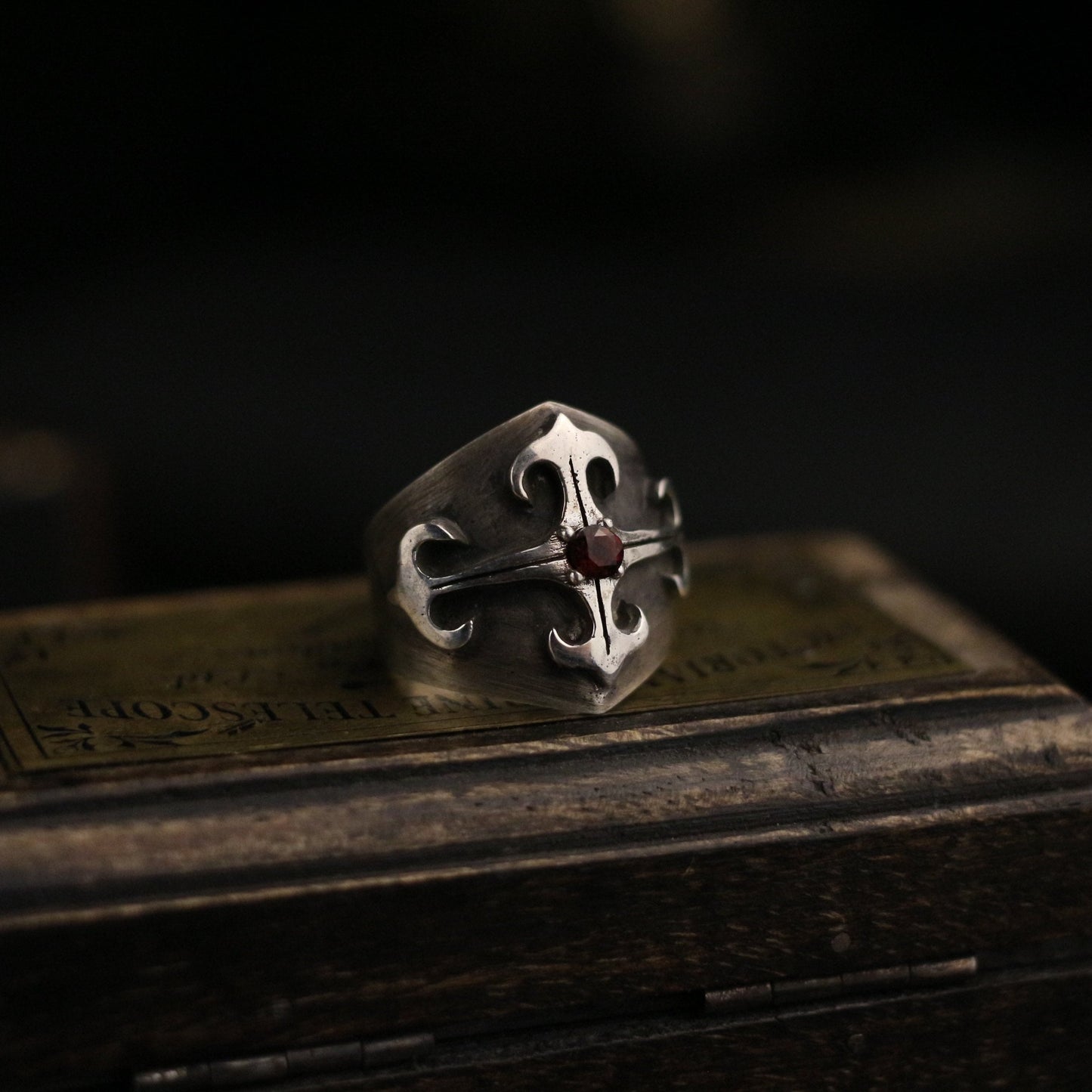Ruby inlaid 925 silver ring, Gift for mother,Palace Gothic vintage cross ring, Sterling silver personalized gift - Craftsman Made - SATANHORN