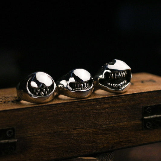 Smiley 925 silver ring, funny smile ring, Gift for mother,unique sterling silver lettering vintage gothic ring gift - Craftsman made - SATANHORN