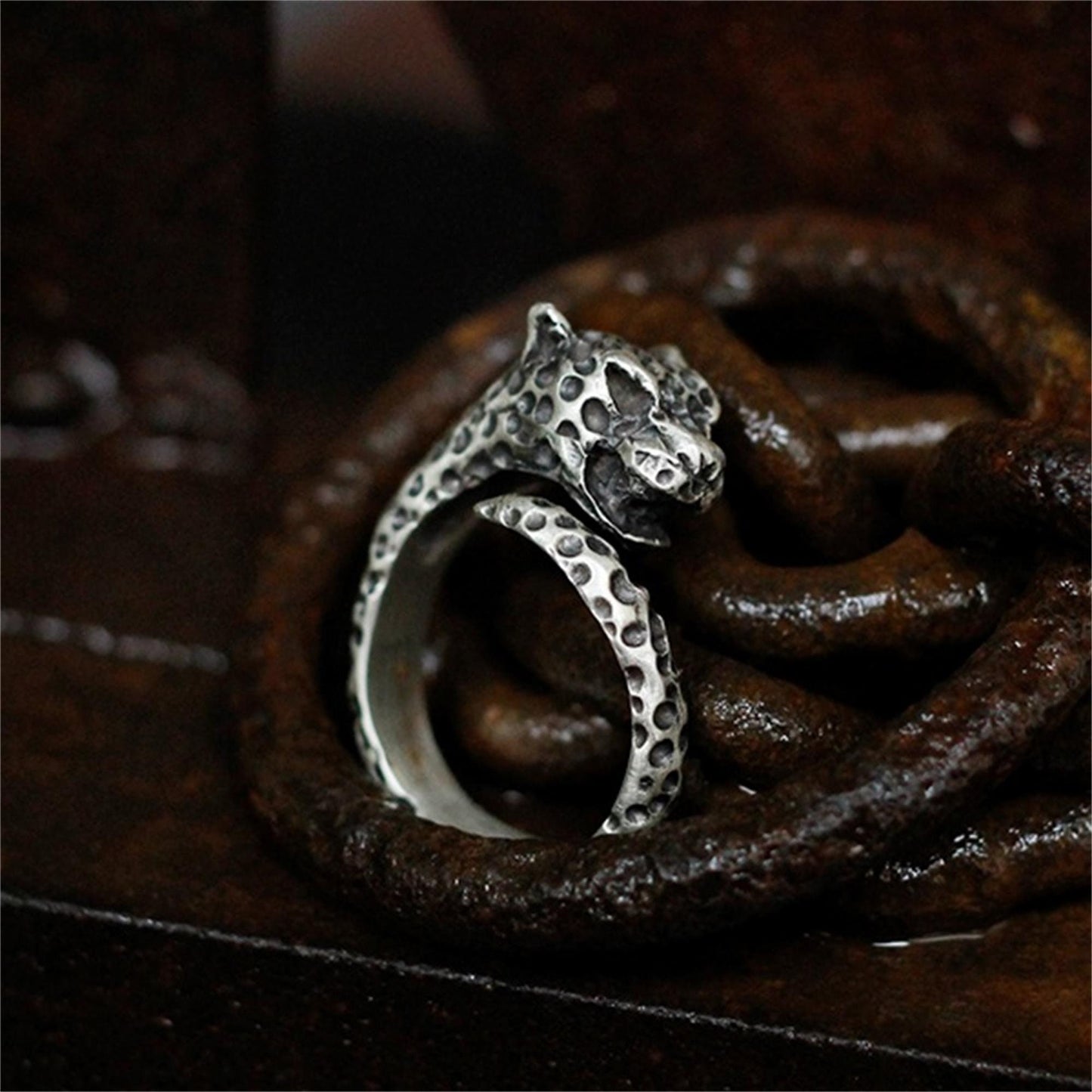 Leopard 925 silver ring, cheetah opening adjustable ring, unique sterling silver Gothic vintage handmade gift-craftsman made - SATANHORN