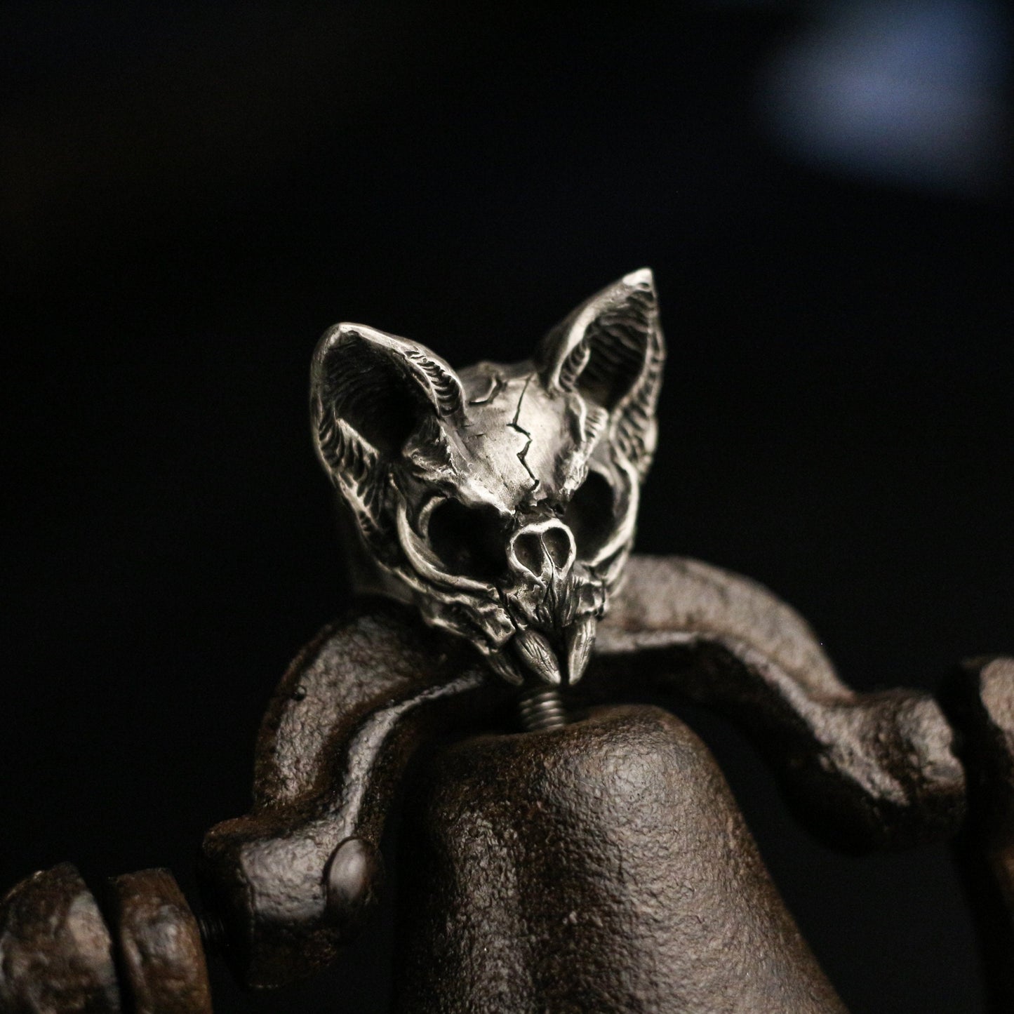 Skull cat 925 Silver Ring, beast skull design ring, handmade sterling silver vintage punk personalized gift-crafted by craftsman