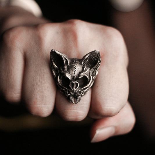 Skull cat 925 Silver Ring, beast skull design ring, handmade sterling silver vintage punk personalized gift-crafted by craftsman - SATANHORN