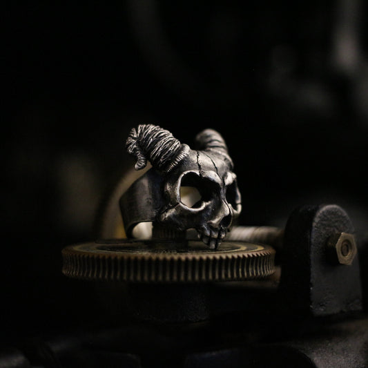 Sheep head skull 925 silver ring, Shofar skull ring, handmade sterling silver vintage punk personalized gift - Craftsmen made - SATANHORN
