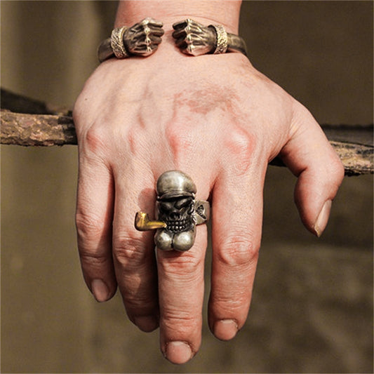 Popeye 925 silver ring, captain pipe ring, sterling silver and brass personalized gift for men - Craftsman made - SATANHORN