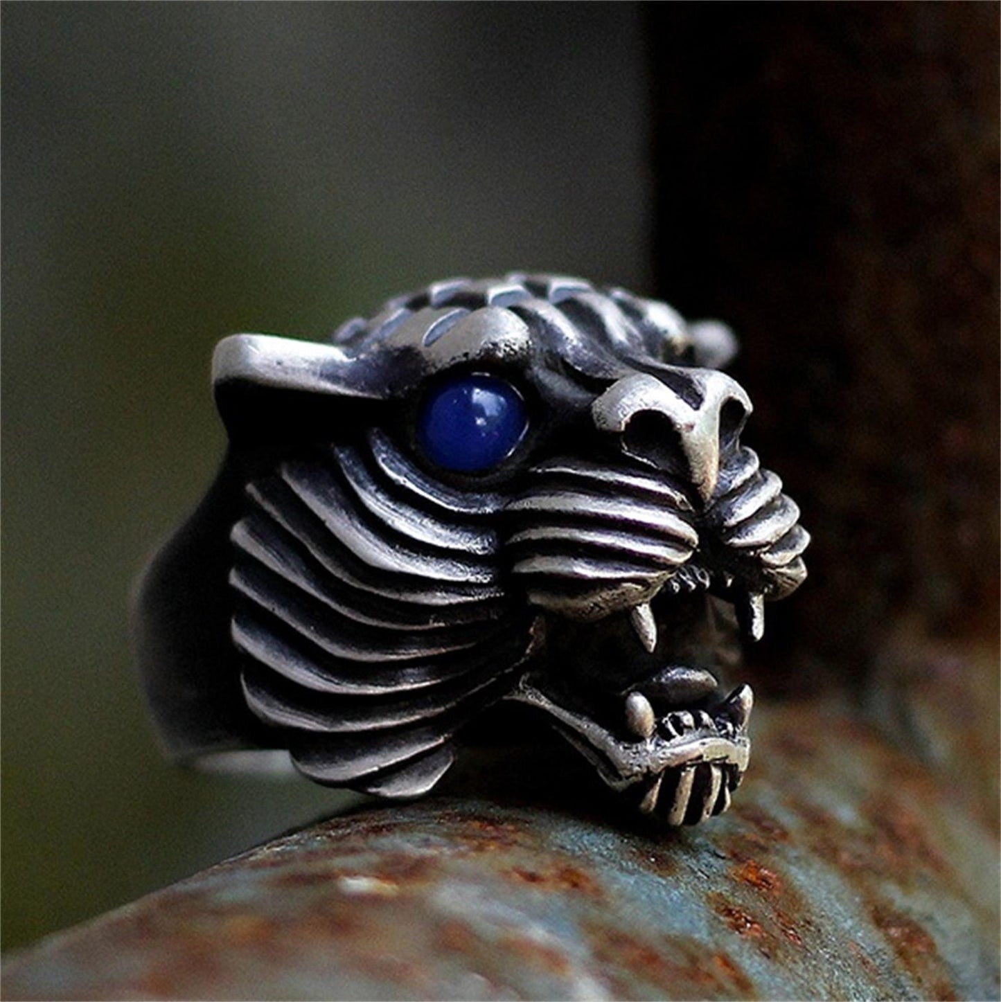 Original Open Mouth Roaring Tiger 925 Silver Ring,Harley Realistic Locomotive Men and Women Ring - Craftsman made