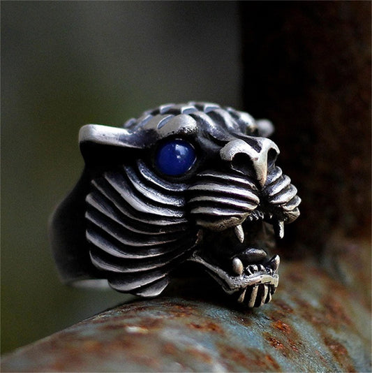 Original Open Mouth Roaring Tiger 925 Silver Ring,Harley Realistic Locomotive Men and Women Ring - Craftsman made - SATANHORN