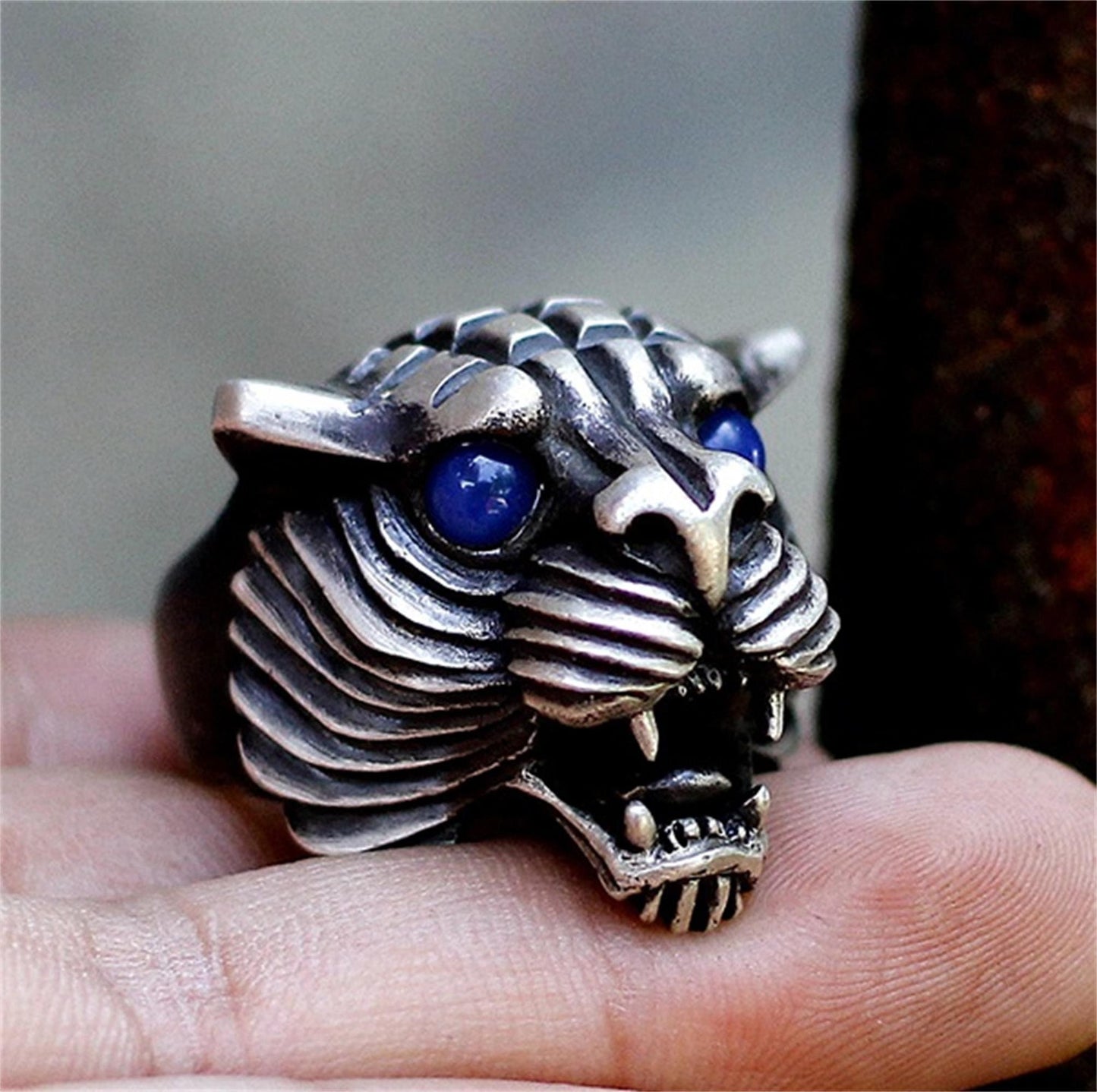 Original Open Mouth Roaring Tiger 925 Silver Ring,Harley Realistic Locomotive Men and Women Ring - Craftsman made