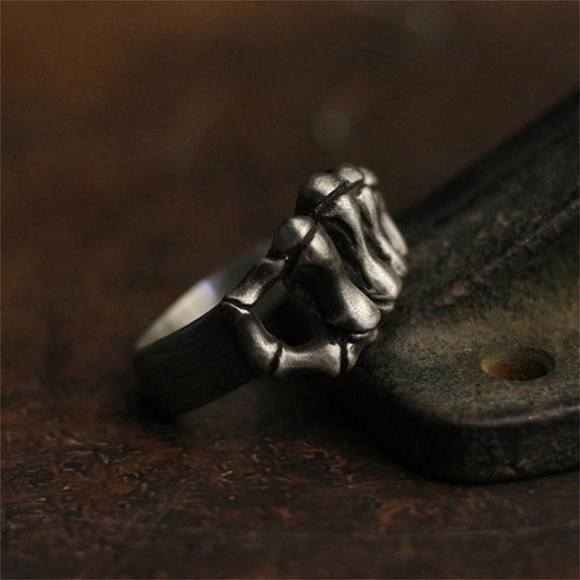 Fist skeleton 925 silver ring, bone fist silver ring, men's jewelry silver ring-Craftsman made - SATANHORN