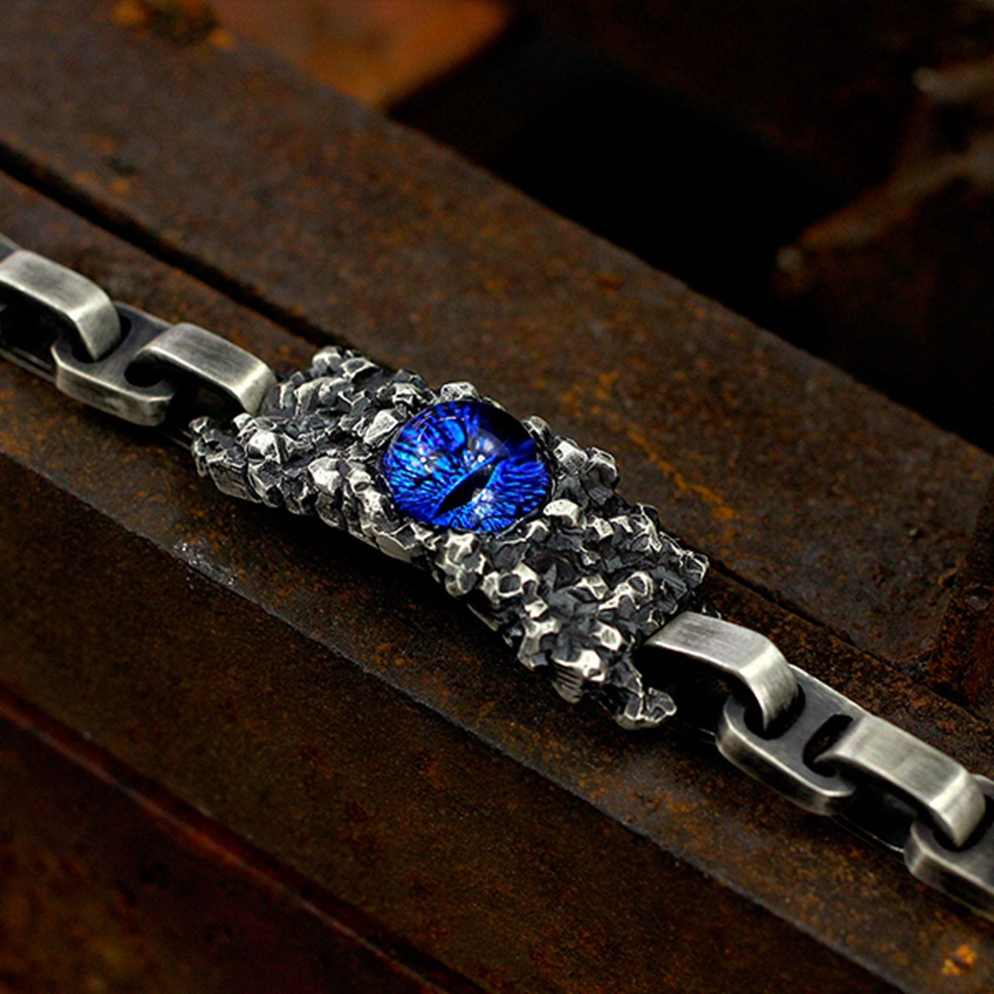 Ghost eye 925 silver bracelet, Sterling silver rock bracelet, Evil eye personality gift-Craftsman made