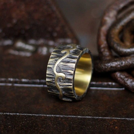 Viking Cask 925 Silver/Brass Ring,Barrel cross section ring,Northern Europe pirate ring,Silver ring-Craftsman made - SATANHORN