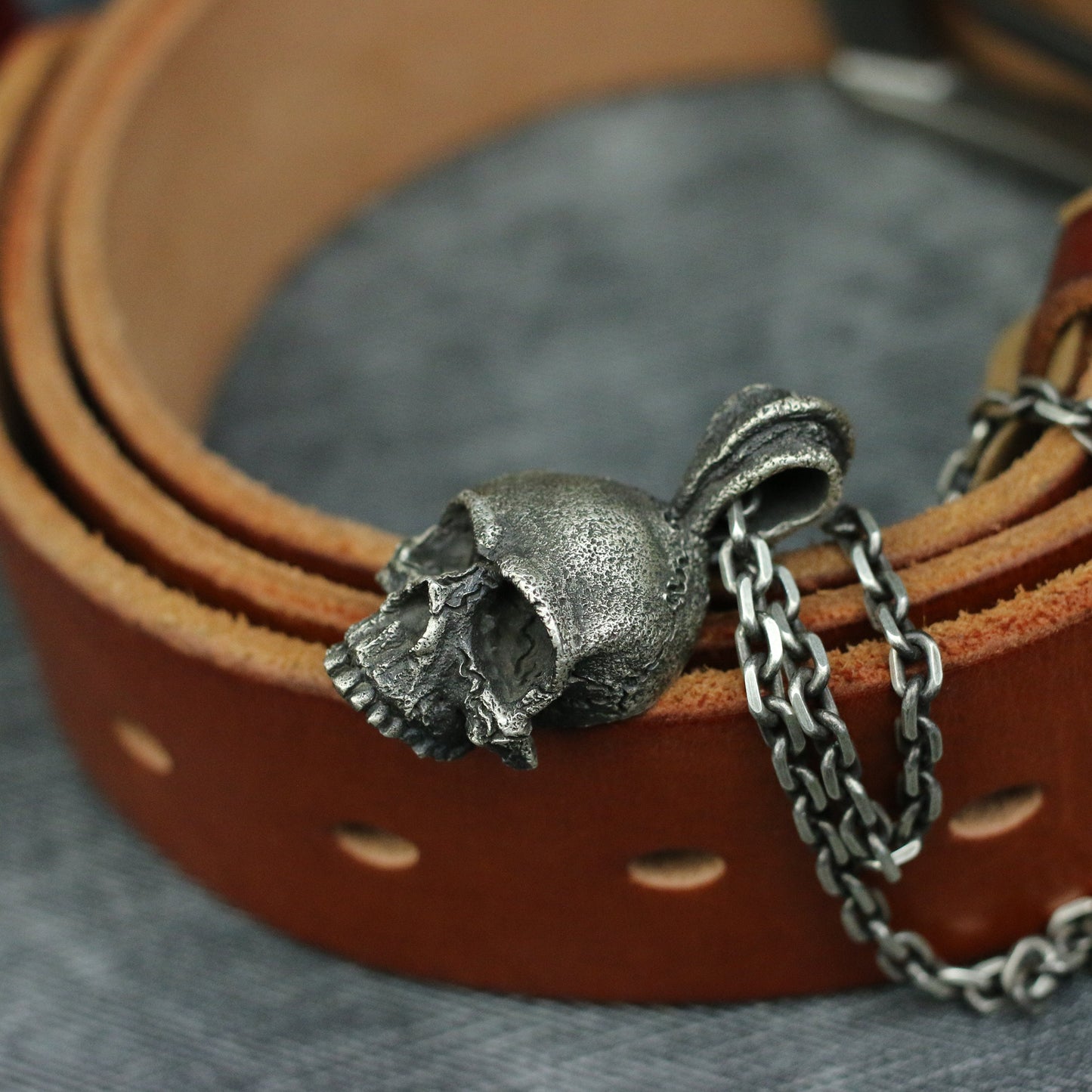 Half face skull 925 silver pendant necklace, handmade 925 silver skull pendant-Craftsman made