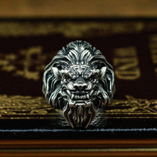 African lion 925 silver ring, majestic lion king silver ring, handmade silver ring for men-Craftsman made - SATANHORN