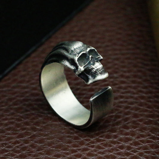 925 Sterling Silver Skull Ring,Silver Ring Men,Adjustable Ring,Open Ring,Cold Ring,Halloween Jewelry,elegant skull ring-Craftsman made - SATANHORN