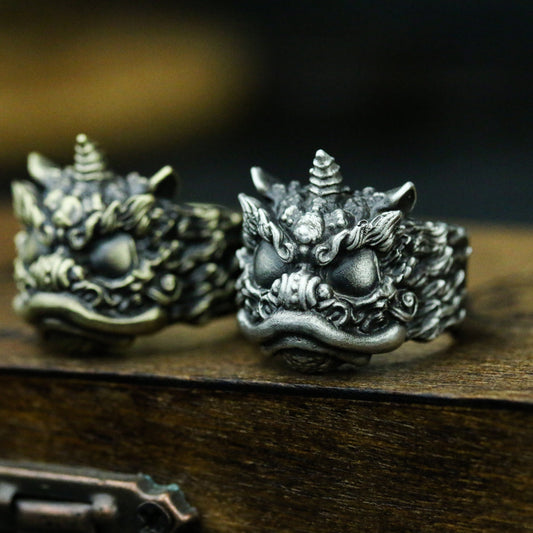 Chinese style Pixiu Patron saint 925 silver Ring,Buddhist ornaments,925 silver and brass,faith,Relic-Craftsman made - SATANHORN