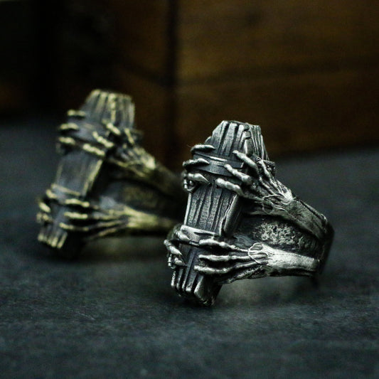 Coffin 925 Silver Ring,Gothic silver ring,Ghost Claw Ring,Casket Ring,Coffin Ring,Goth Jewelry,Halloween Ring-Craftsmen made - SATANHORN