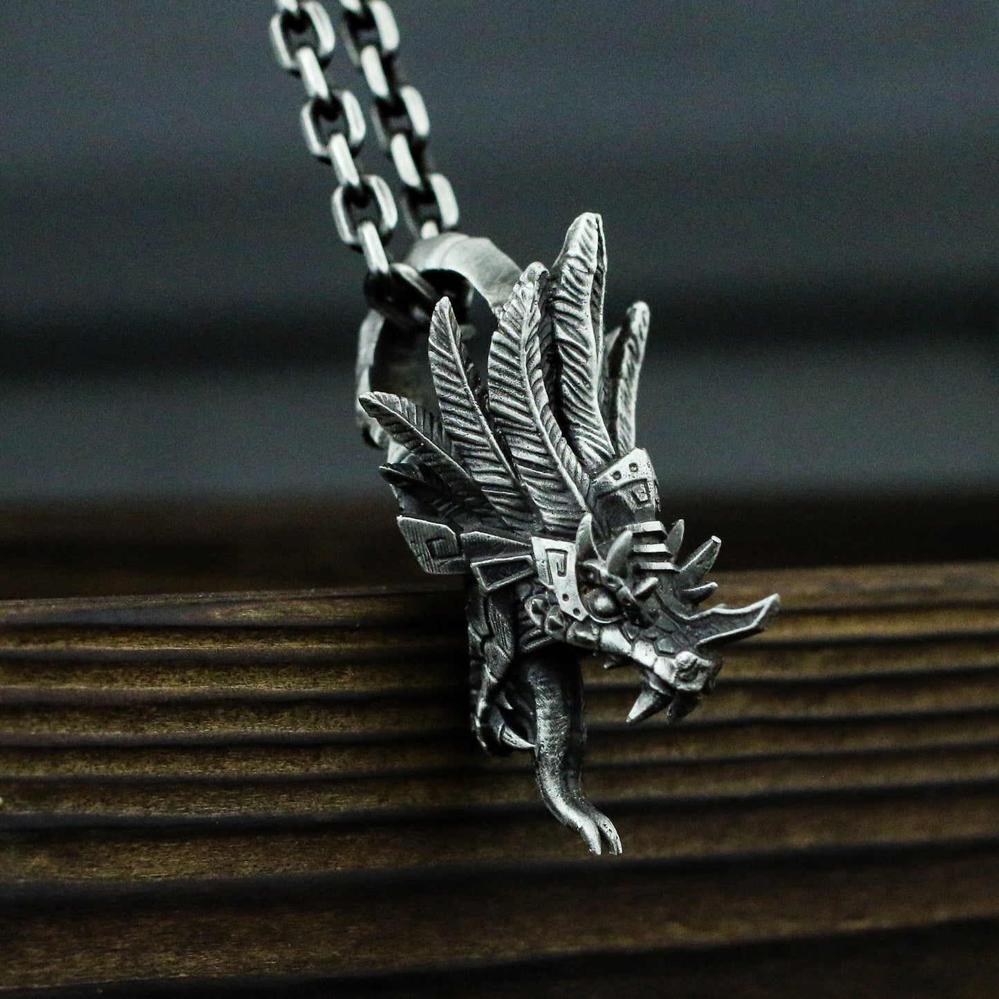 Quetzalcoatl 925 silver pendant necklace, Mayan mythological snake god pendant necklace, feathered snake-Craftsmen made - SATANHORN