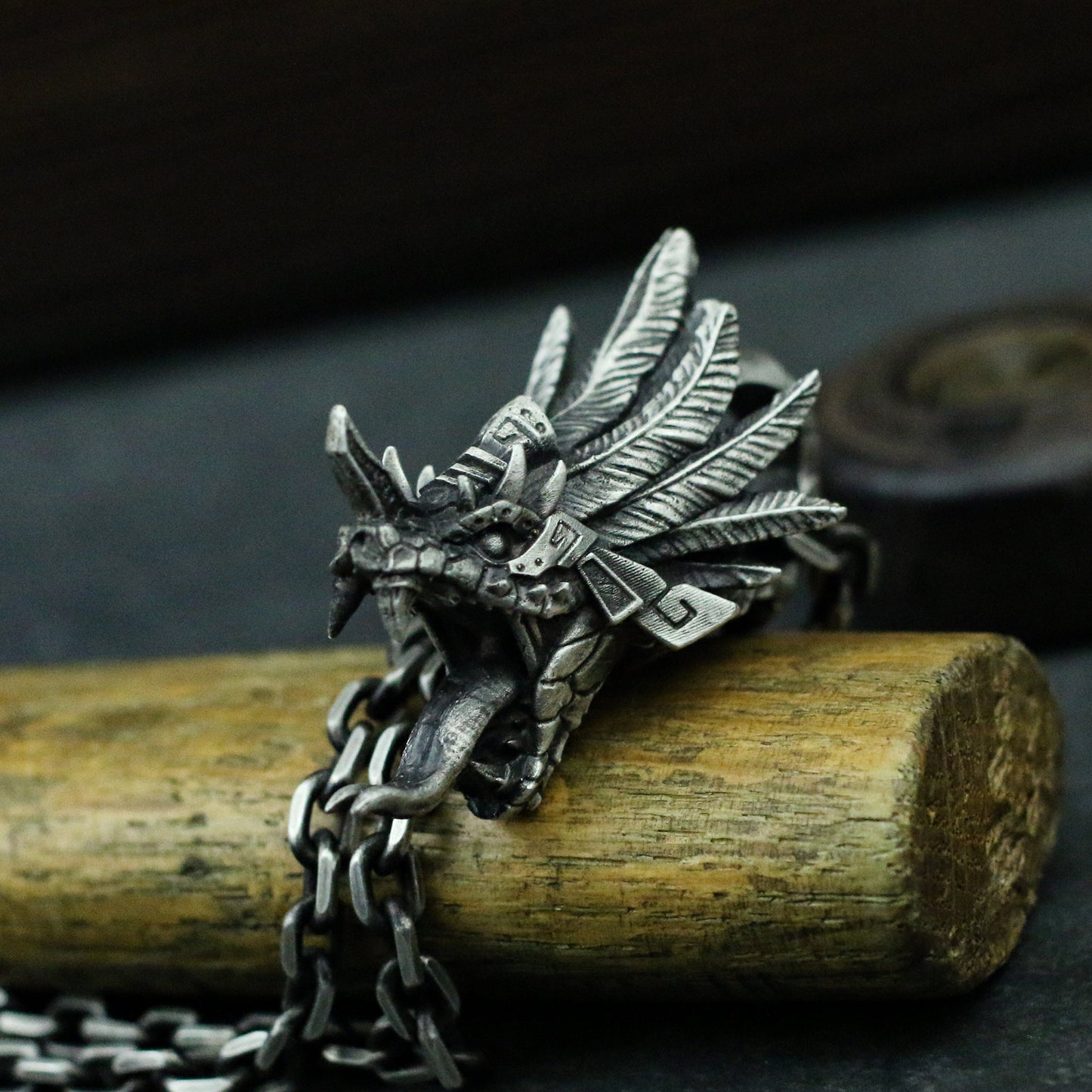 Quetzalcoatl 925 silver pendant necklace, Mayan mythological snake god pendant necklace, feathered snake-Craftsmen made - SATANHORN