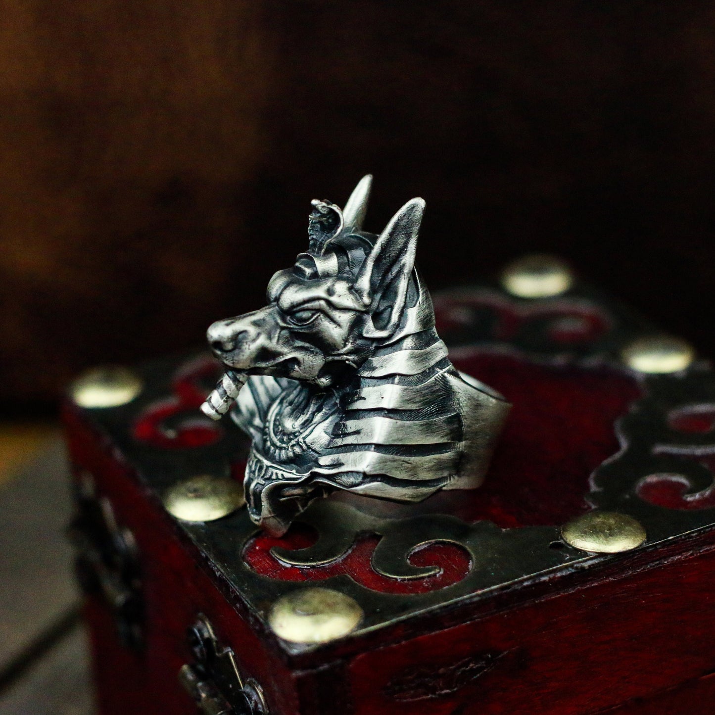 Anubis 925 silver ring, Egyptian god of death Egyptian mythical silver jewelry, protective silver ring-Craftsmen made