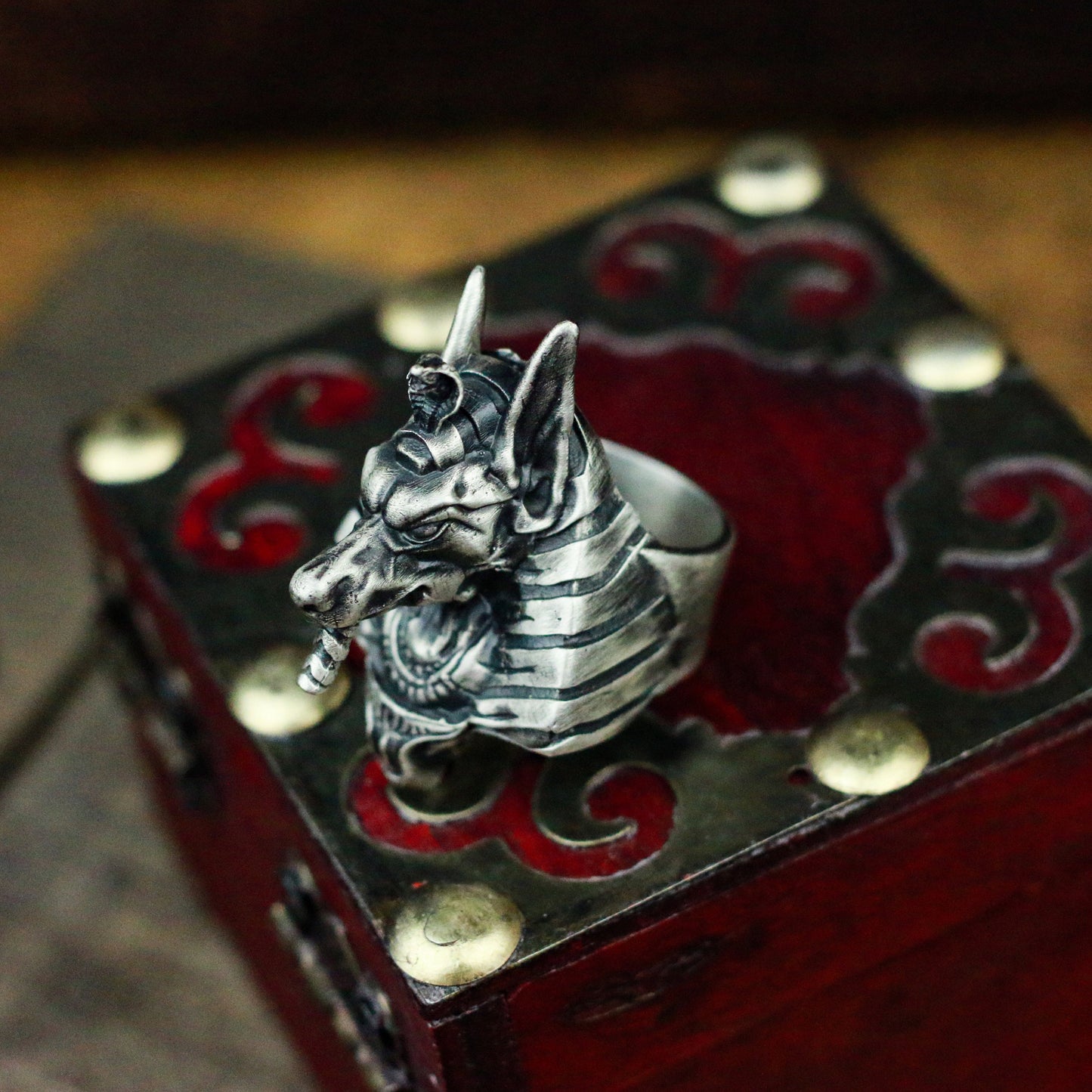 Anubis 925 silver ring, Egyptian god of death Egyptian mythical silver jewelry, protective silver ring-Craftsmen made