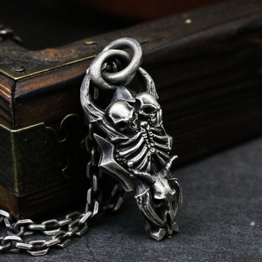 Sheep head skull skeleton 925 silver pendant necklace, dark personality sterling silver Gothic handmade jewelry gift-Craftsmen made