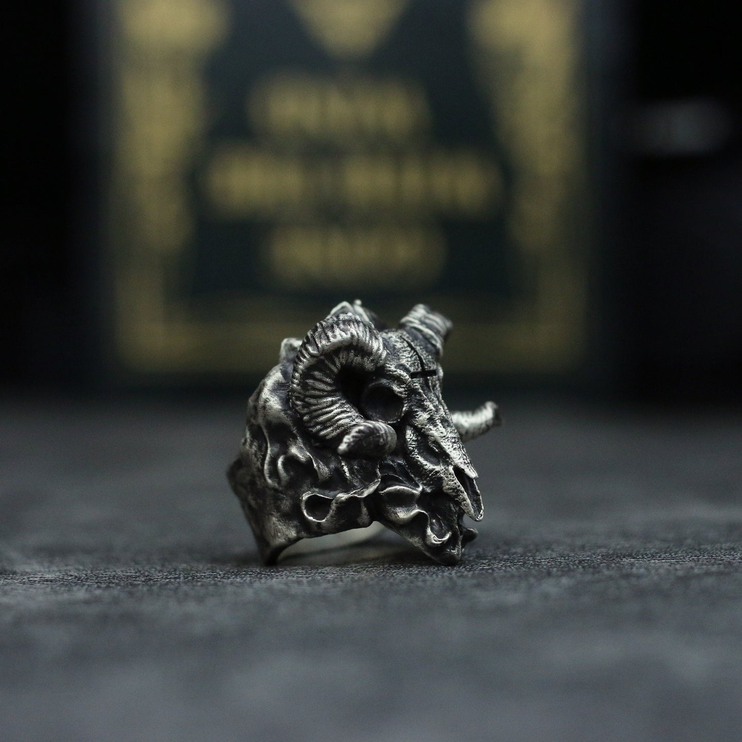 Sheep head skull 925 Silver Ring, evil mythological belief dark pendant necklace - Craftsman made - SATANHORN