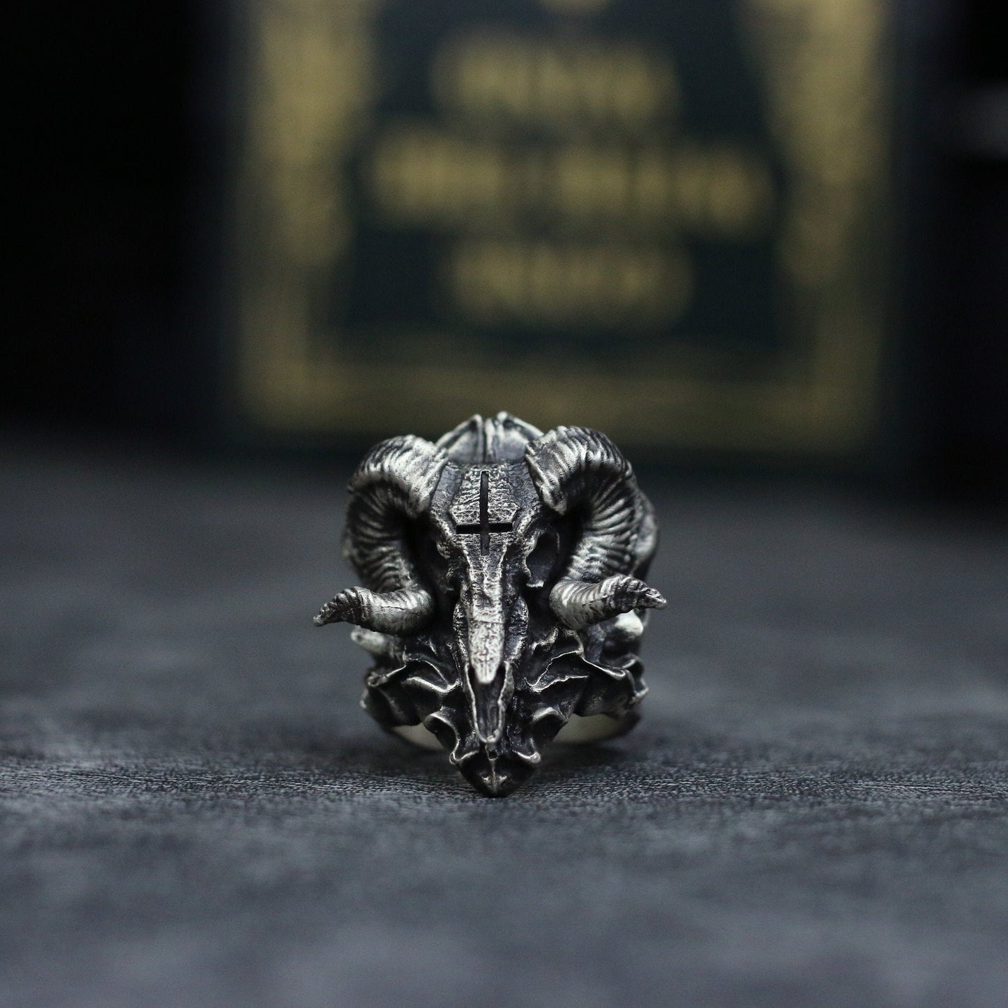 Sheep head skull 925 Silver Ring, evil mythological belief dark pendant necklace - Craftsman made - SATANHORN