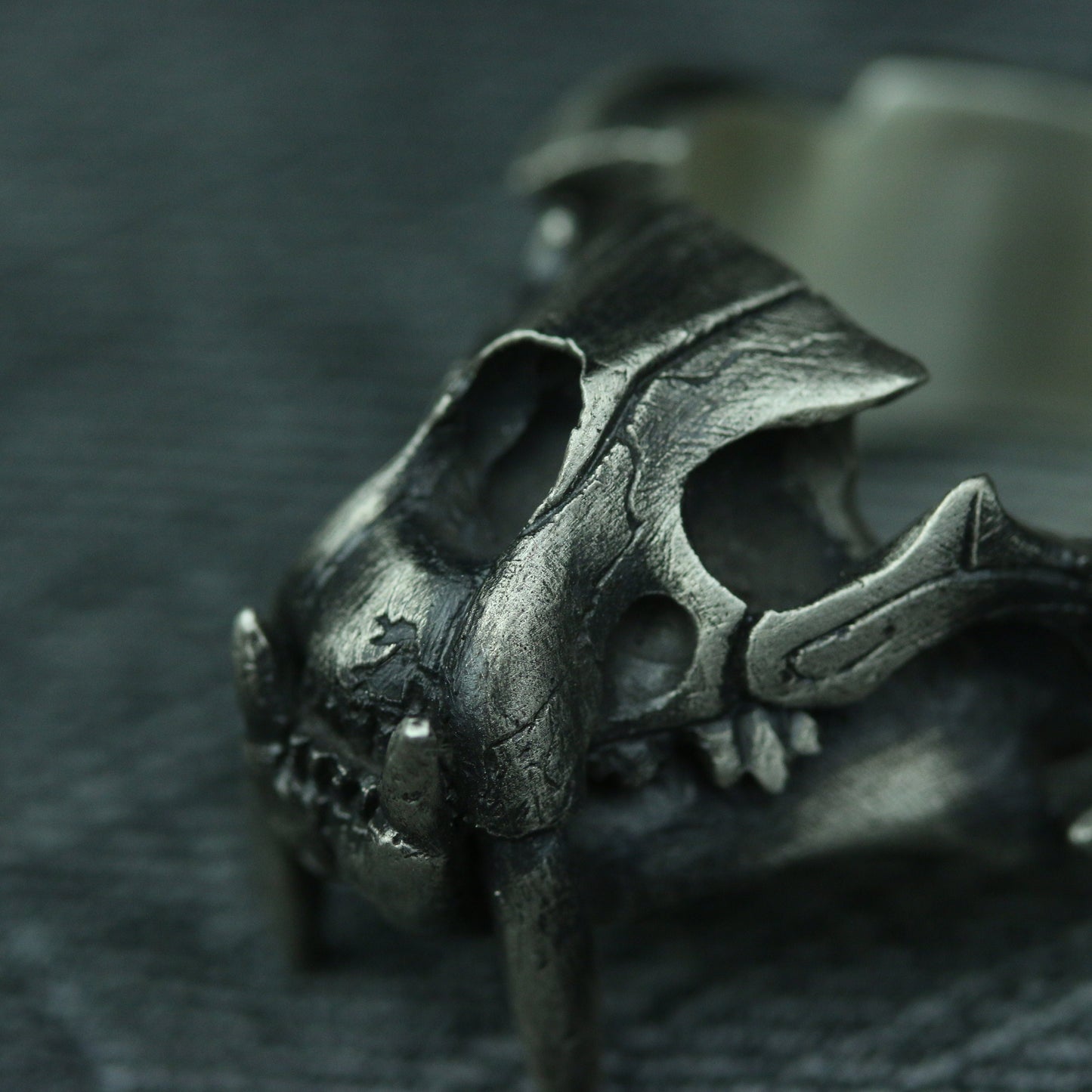 Saber tooth tiger skull 925 silver ring, tooth weapon sterling silver ring, animal skull ring-craftsman made - SATANHORN