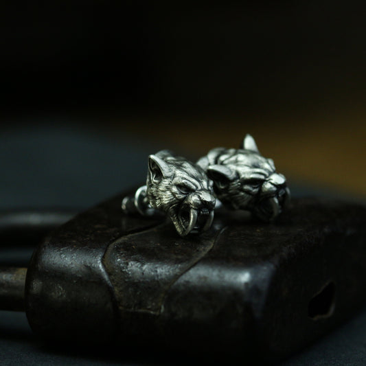 Saber-toothed tiger 925 Silver earrings, liger beast earrings, ancient beast jewelry sterling silver handmade-Craftsmen made