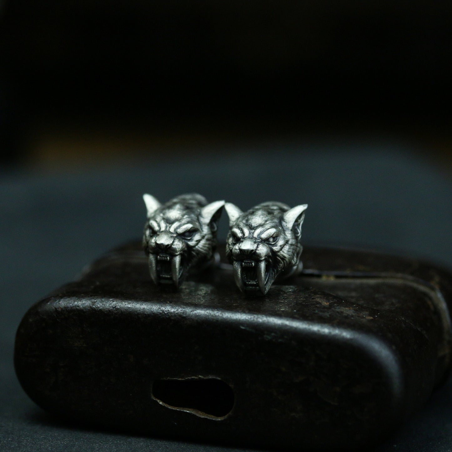 Saber-toothed tiger 925 Silver earrings, liger beast earrings, ancient beast jewelry sterling silver handmade-Craftsmen made