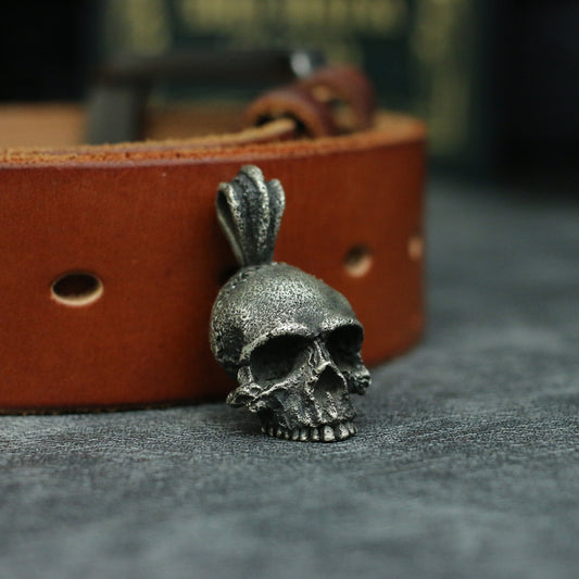 Half face skull 925 silver pendant necklace, handmade 925 silver skull pendant-Craftsman made