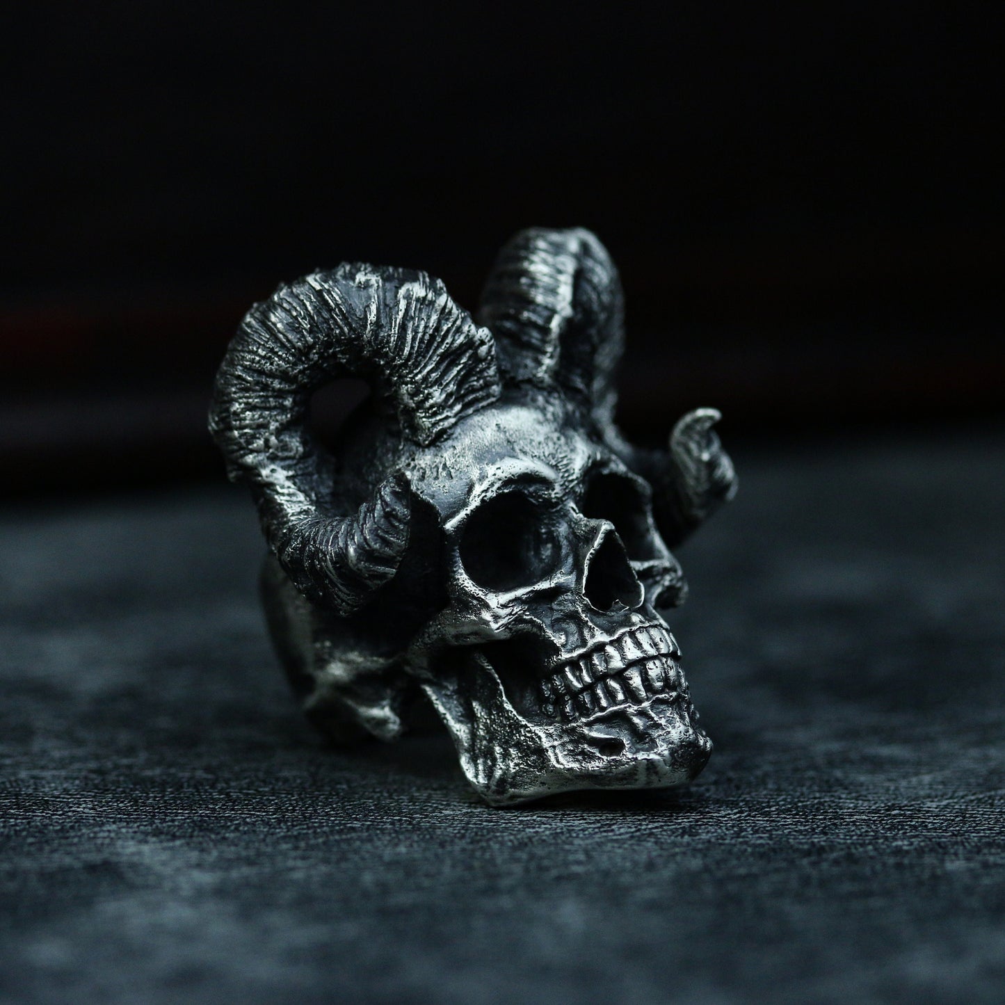 Horned skull 925 silver ring, devil horns skull sterling silver ring, personalized creative handmade gifts-craftsman made - SATANHORN