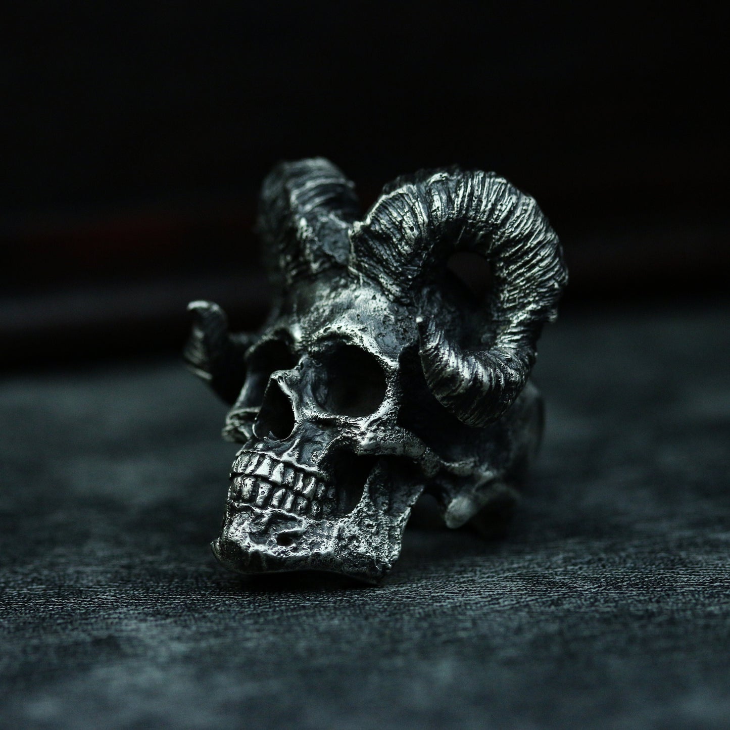Horned skull 925 silver ring, devil horns skull sterling silver ring, personalized creative handmade gifts-craftsman made - SATANHORN