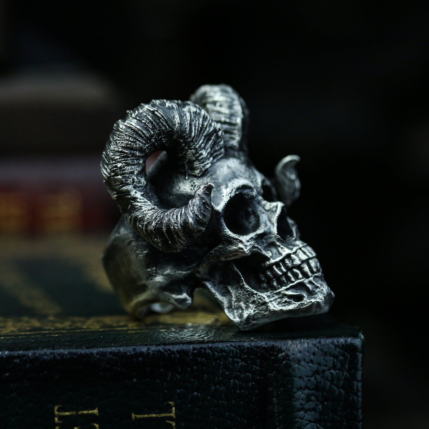 Horned skull 925 silver ring, devil horns skull sterling silver ring, personalized creative handmade gifts-craftsman made - SATANHORN
