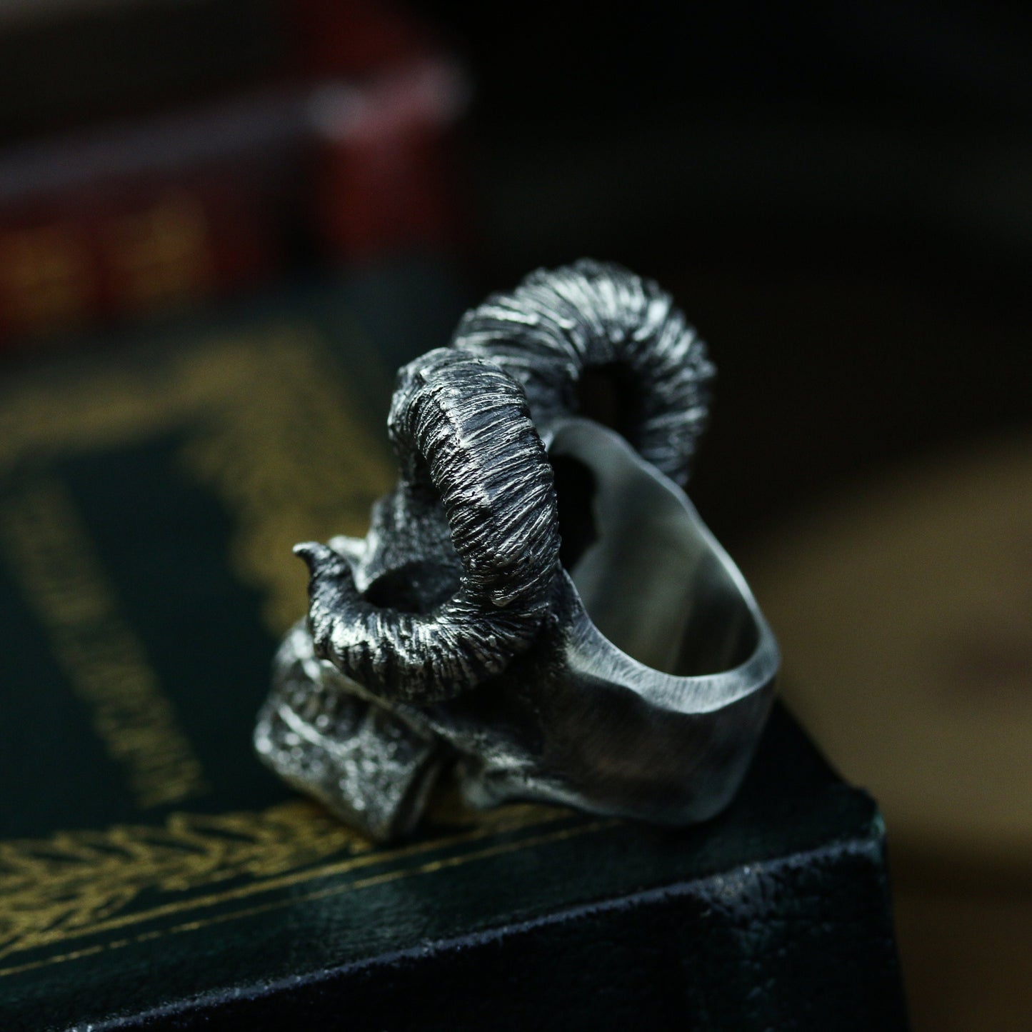 Horned skull 925 silver ring, devil horns skull sterling silver ring, personalized creative handmade gifts-craftsman made - SATANHORN
