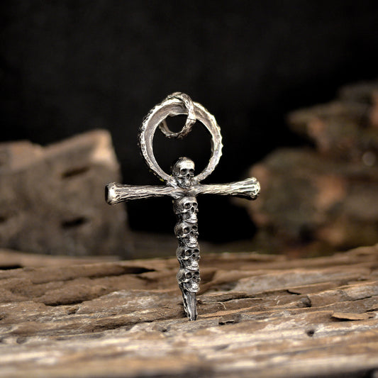 Sin Cross Skull Circle 925 silver Pendant Necklace, Belief Cross Solid Sterling Silver Brass Pendant-Craftsmen made - SATANHORN