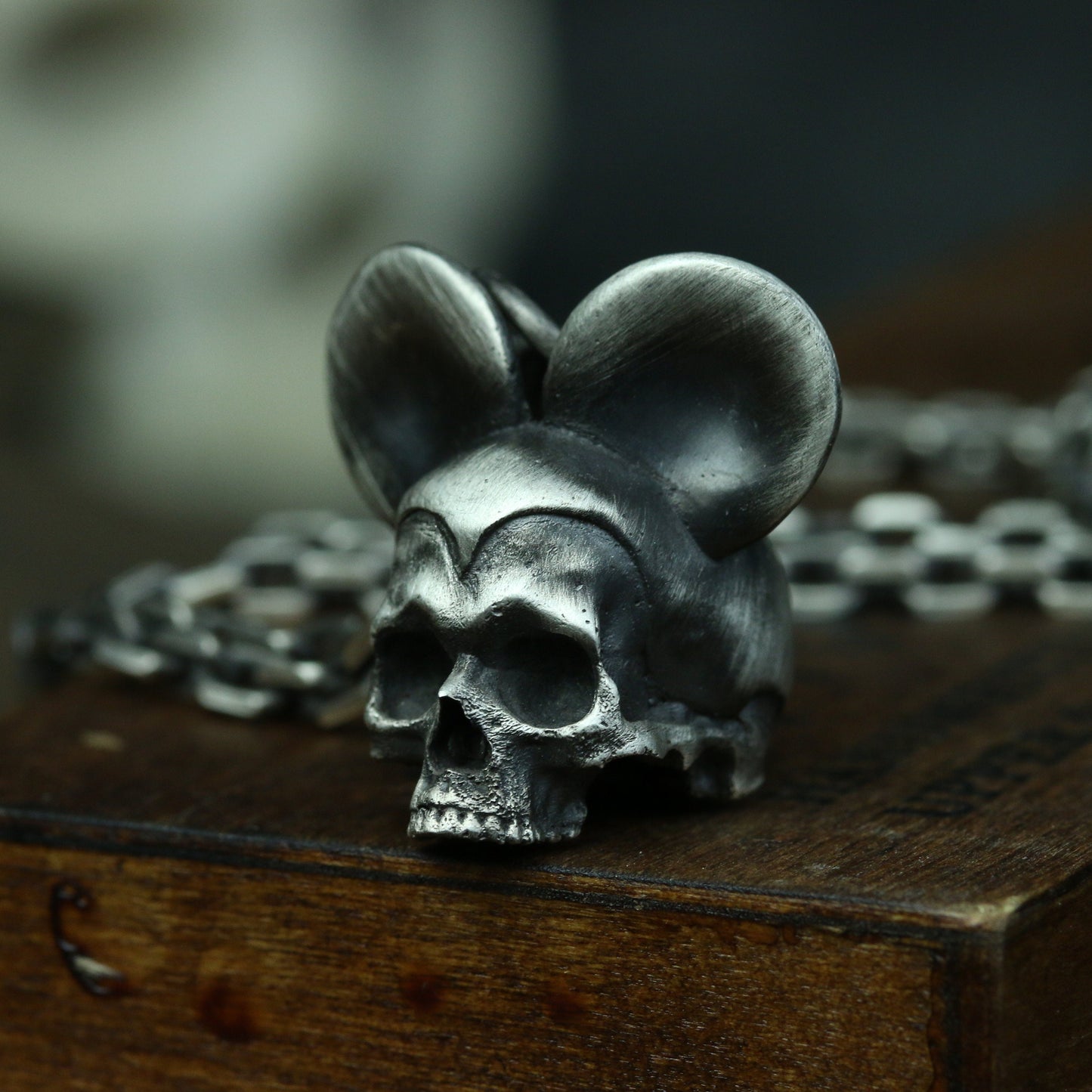 925Silver Lunar Eclipse Big Ear Skull Necklace/Charm/Pendant Fantasy Jewelry