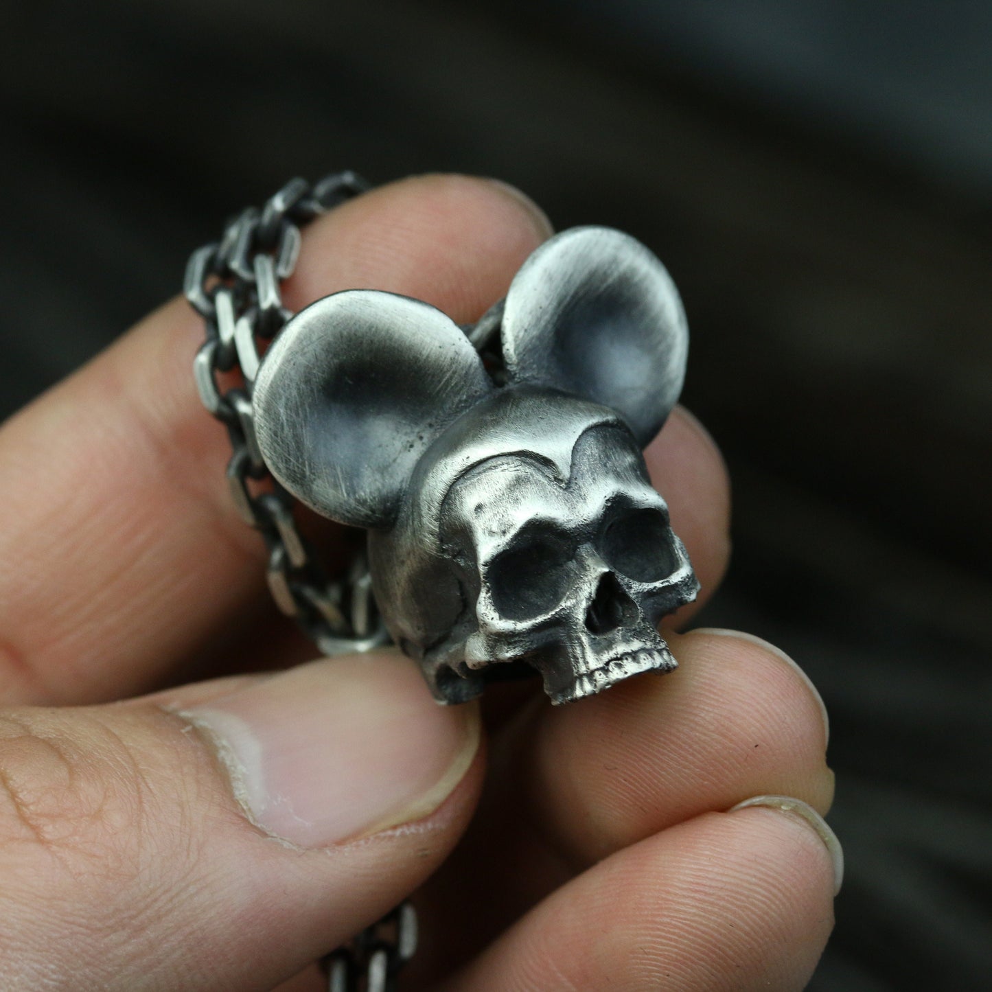 925Silver Lunar Eclipse Big Ear Skull Necklace/Charm/Pendant Fantasy Jewelry