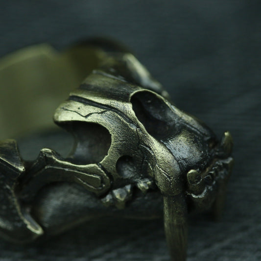 Saber tooth tiger skull 925 silver ring, tooth weapon sterling silver ring, animal skull ring-craftsman made - SATANHORN