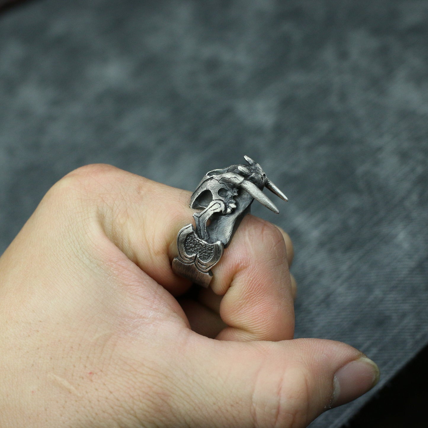 Saber tooth tiger skull 925 silver ring, tooth weapon sterling silver ring, animal skull ring-craftsman made - SATANHORN