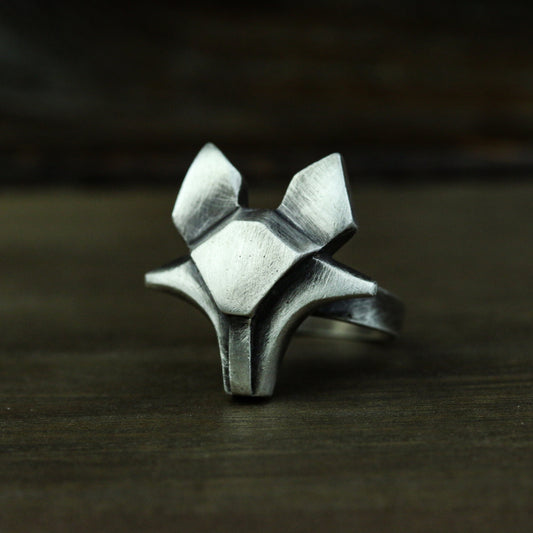 Fox 925 silver ring, simple abstract 925 silver ring, personalized animal ring sterling silver brass jewelry-Craftsmen made - SATANHORN